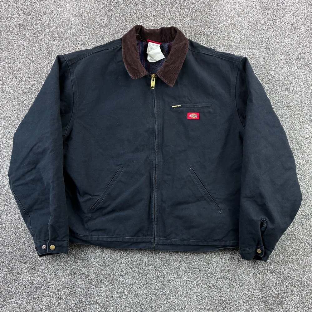 Dickies Black Jacket with Brown Corduroy Collar and Zip Chest Pocket